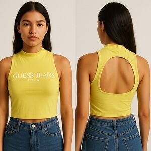 Guess Bright Yellow Open Back Tank Top